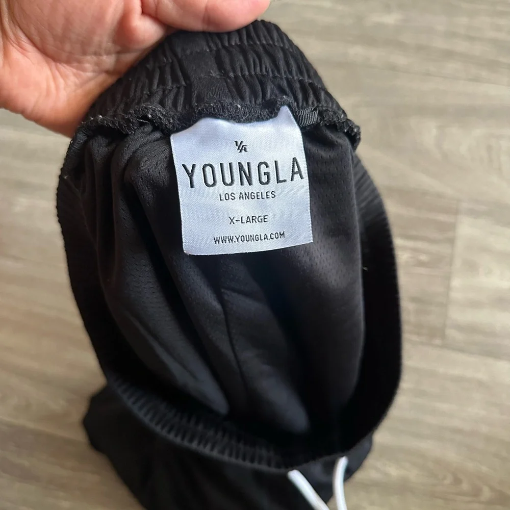 YoungLA Black Athletic Shorts with White Drawstring - Picture 3 of 7